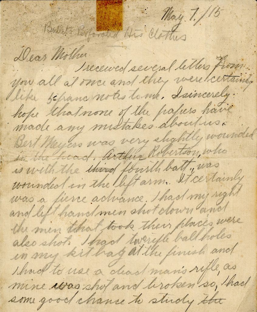 Image of letter home from WWI