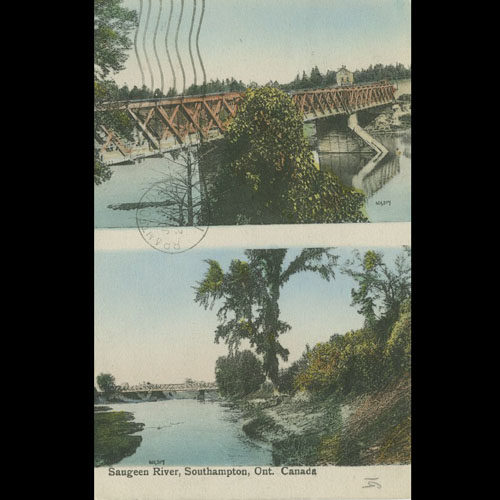 Postcard with Denny's and Victoria St. Bridge