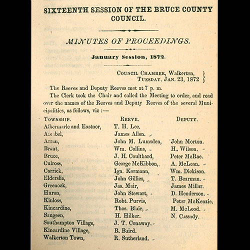 Bruce County Minutes 1872