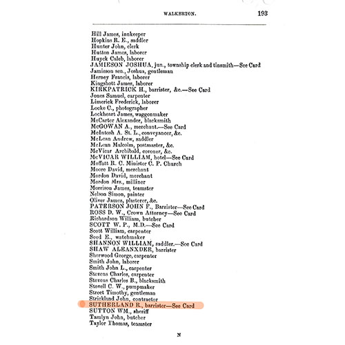 Robert Sutherland in 1867 Directory
