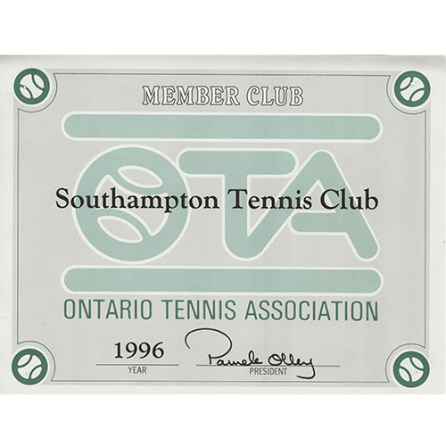 Southampton Tennis Club certificate