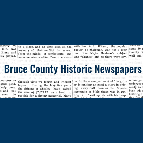 the text "Bruce County Historic Newspapers" on a background of a newspaper