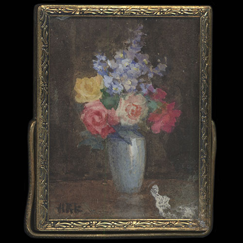 Miniature floral painting in square frame