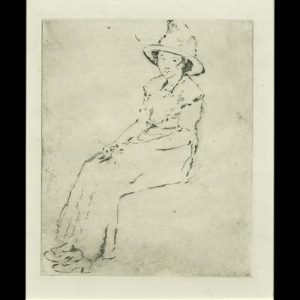 Etching of woman seated in profile