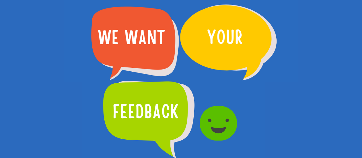 graphic displaying we want your feedback in speech bubbles with a smile face and the bruce county museum and cultural centre logo
