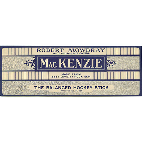 Paper label for McKenzie hockey stick