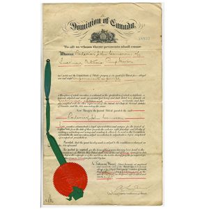 Patent paper with red wax seal.