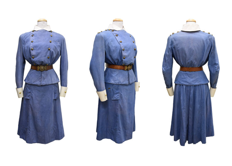 The blue dresses and white veils worn by the Nursing Sisters earned them the nickname “Bluebirds”. BCM&CC Collection, 2025.012.001a-f.