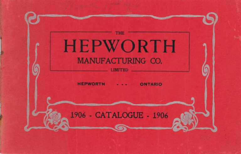 Front cover of Hepworth Manufacturing 1906 catalogue, Red background and black typeset