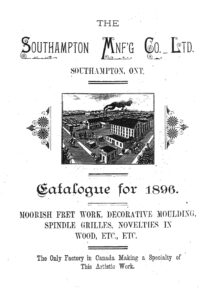Black-and-white image of a photocopy of the front page of Southampton Manufacturing Company catalogue, with illustration of factory buildings in centre