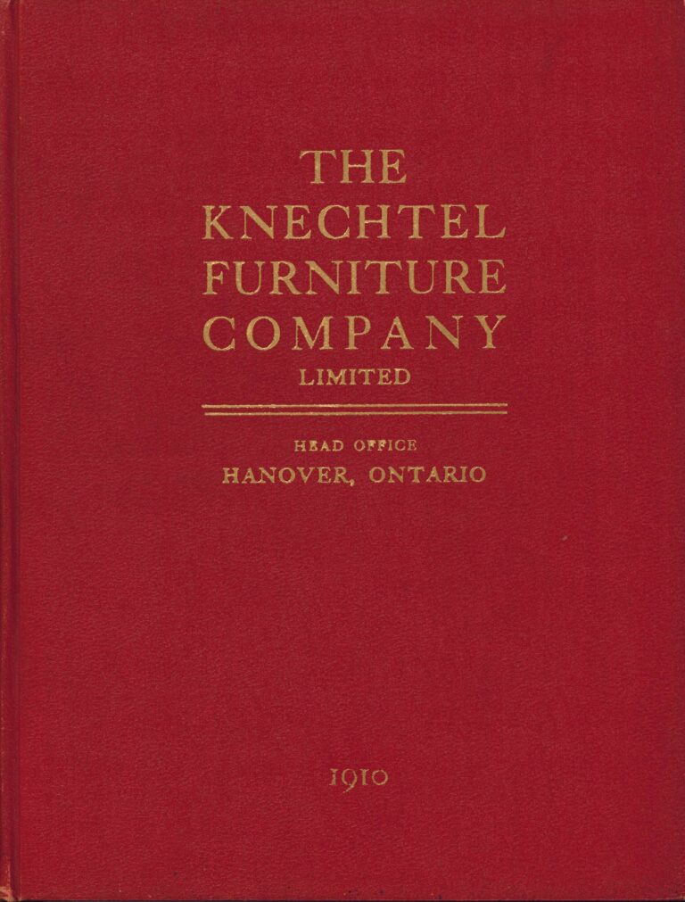 Red page with gold text "The Knechtel Furniture Company Limited, Hanover, Ontario