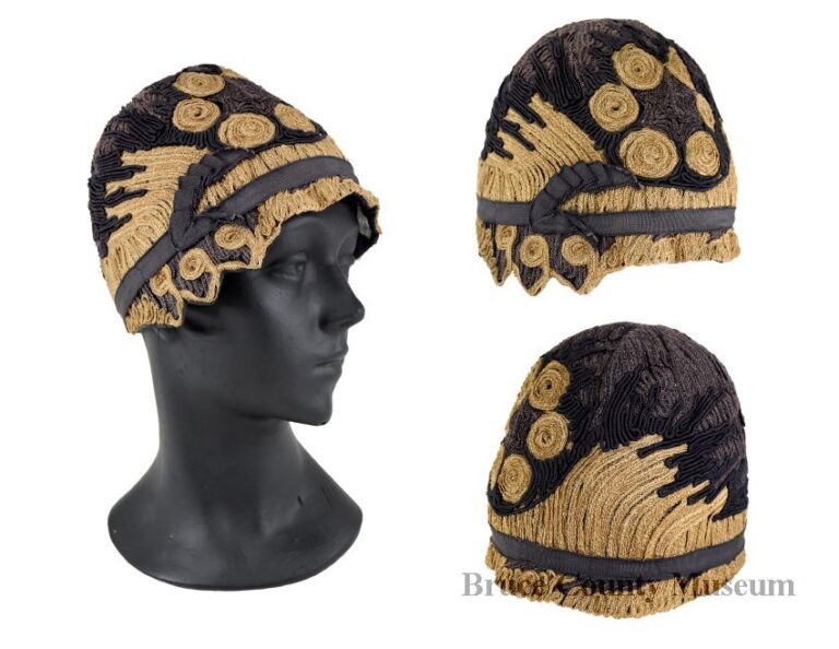Three angles of a cloche hat